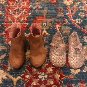 Boots and glitter jelly sandal shoe bundle! Toddler girl Size 7